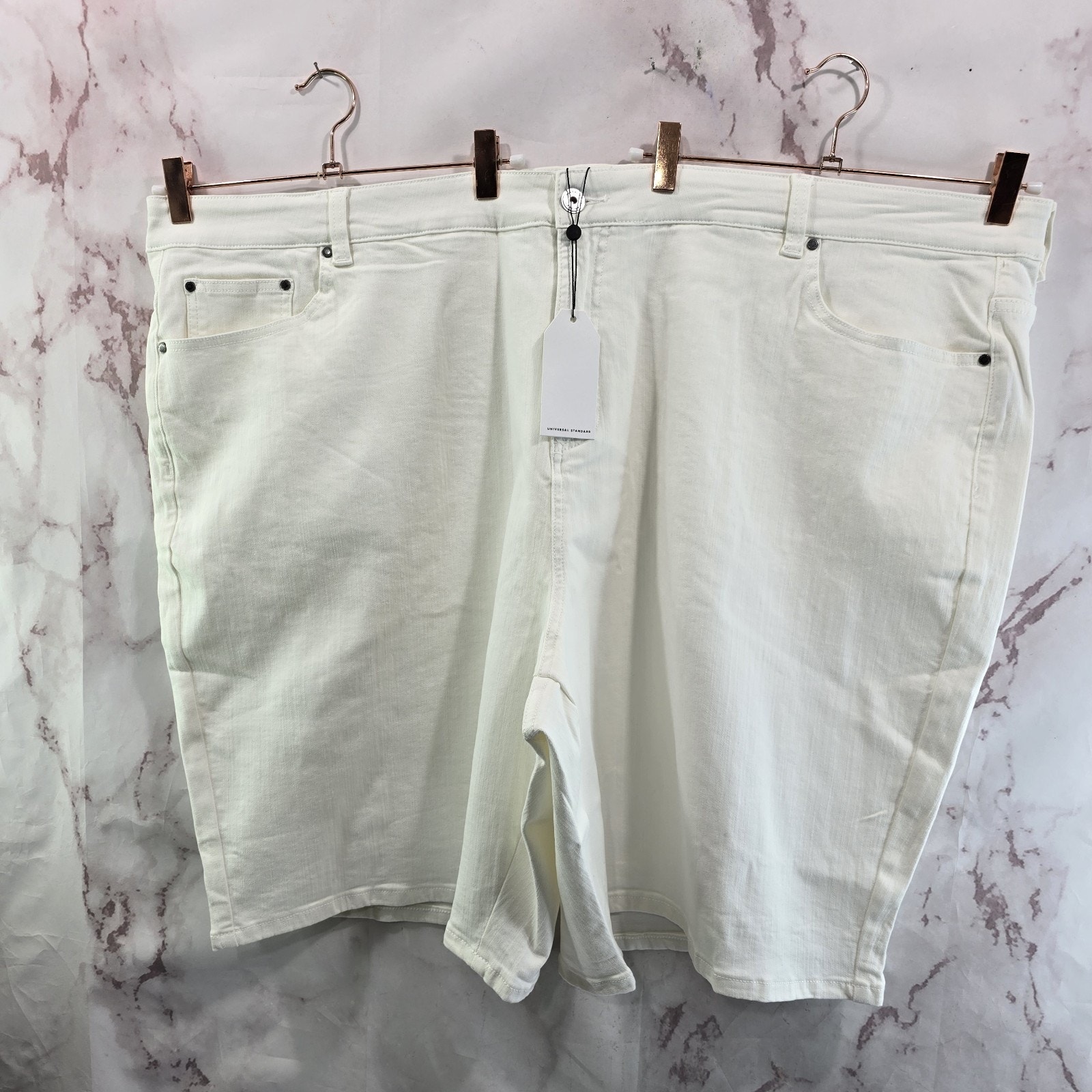 Universal Standard Shorts Womens 32 White High Rise Denim Jean Bae Boyfriend